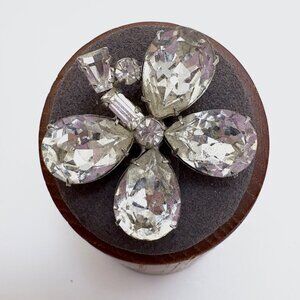 VTG Silver Tone White Crystal Four Leaf Clover Brooch Size 1.25" Length